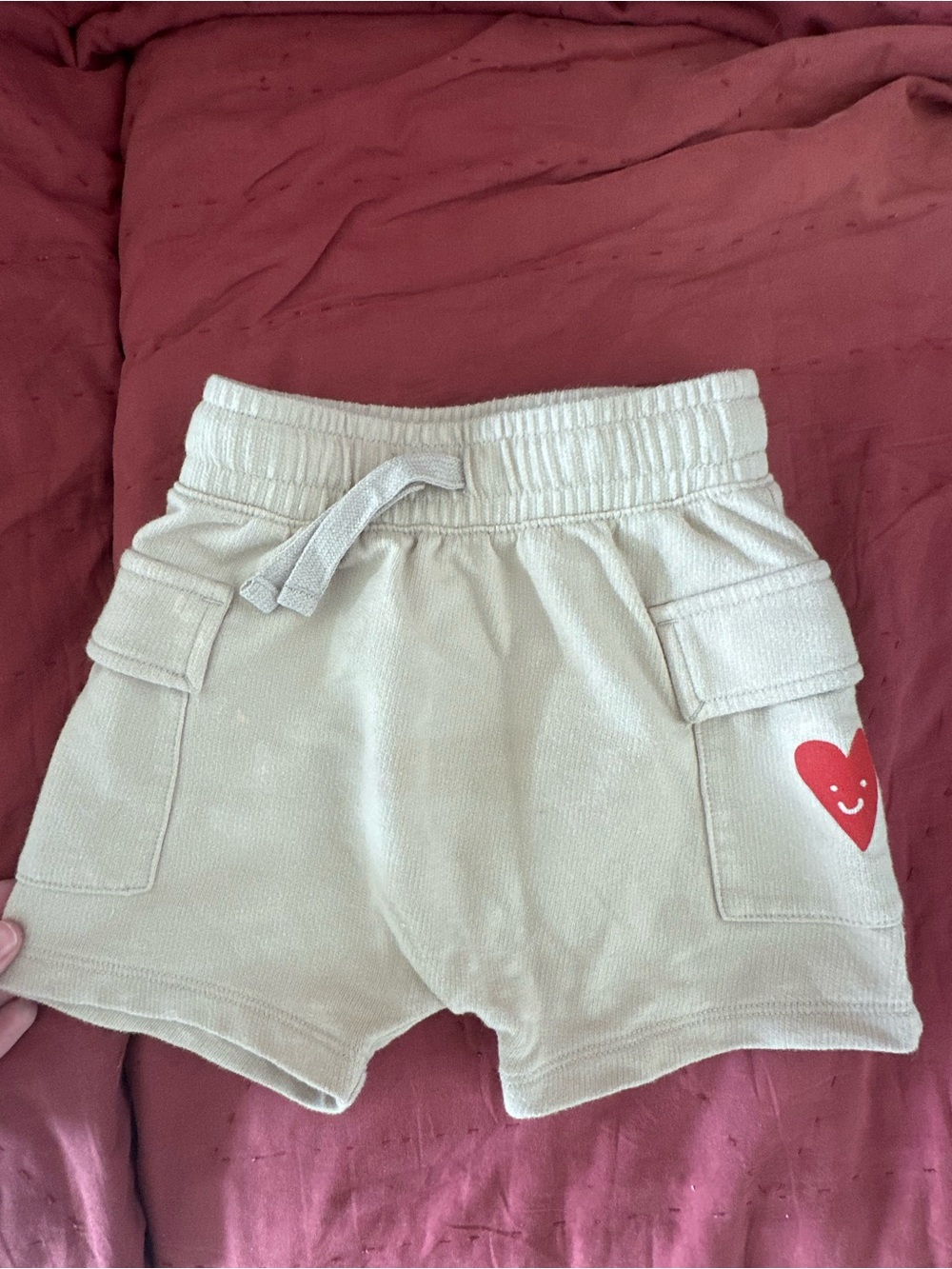 Cat & Jack Cream Drawstring Shorts with Red Heart